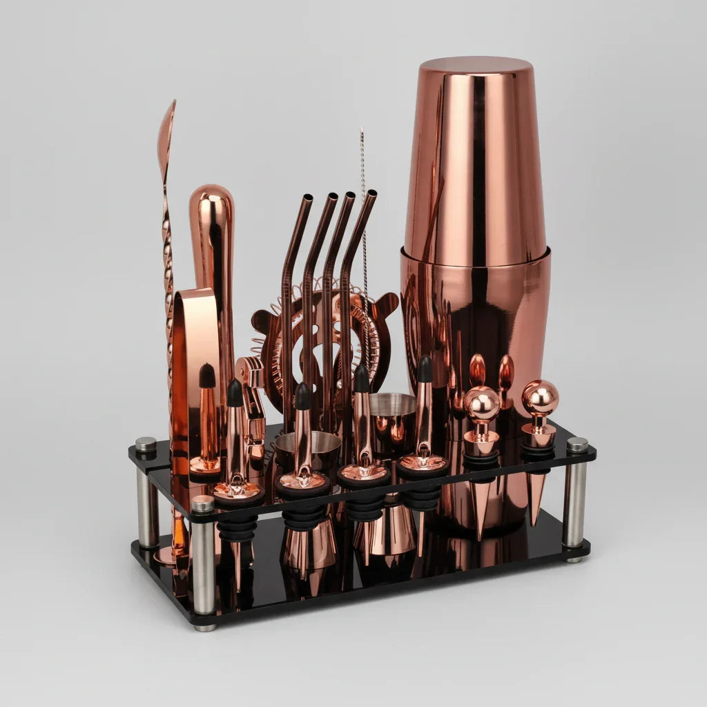 Kit Bartender com Shaker Boston e Cobbler Premium Lenogue Ouro Rosê