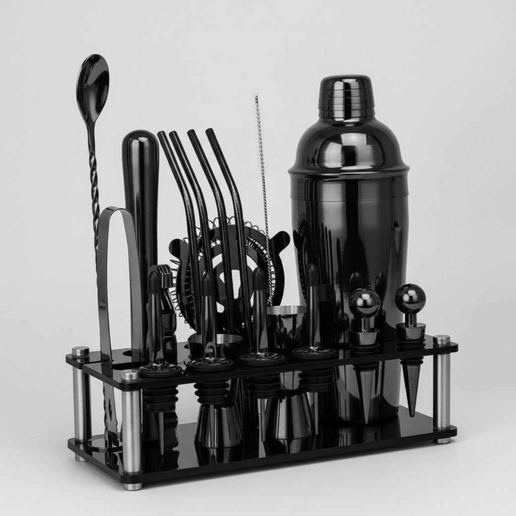 Kit Bartender com Shaker Boston e Cobbler Premium Lenogue Preto