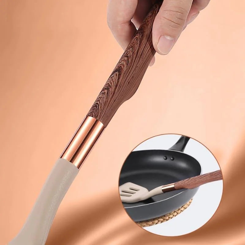 Kit Utensílios de Cozinha 10 Peças em Silicone Rosé com Organizador Lenogue