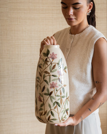 Large Hand - painted Deco Vase Sakura Flowers - Things I Like Things I Love