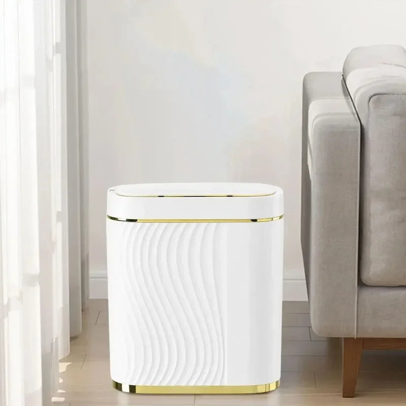 Lixeira Inteligente com Sensor de Movimento e Tampa Automática Lenogue Branco Dourado