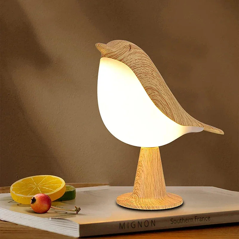 Luminária Led de Madeira Pássaro com Toque para Quarto Lenogue Natural