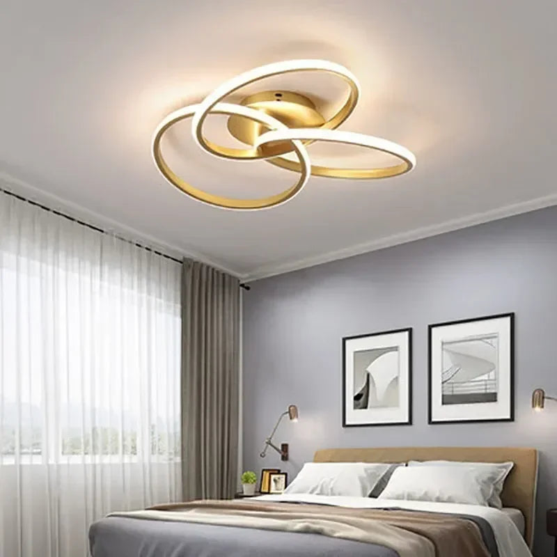 Luminária Led Trefoil Regulável Preta Branca e Dourada para Sala Lenogue Dourado / com Controle Remoto
