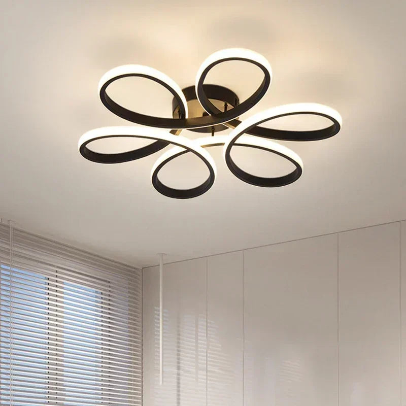 Lustre de Teto em Alumínio com Design Floral para Sala e Quarto Lenogue Preto (30 Cm) / Luz Branca