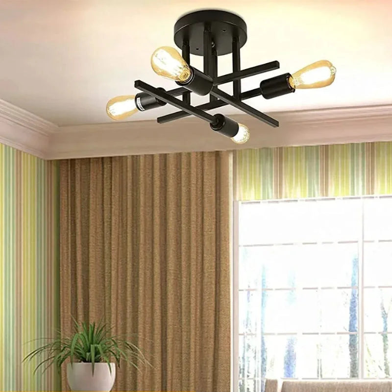 Lustre de Teto Moderno Preto com Design Sputnik para Sala Lenogue