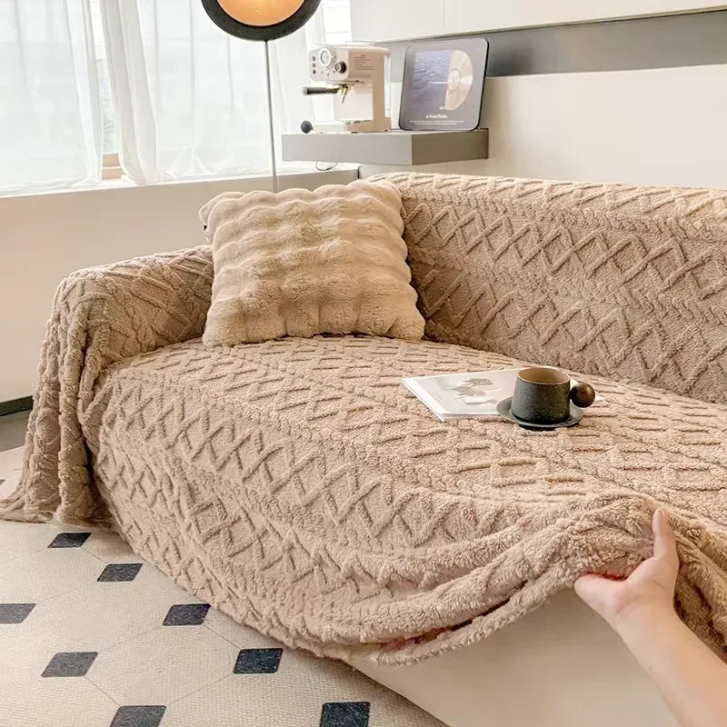 Manta Coral Cinza Fleece Grossa para Sofá e Sala de estar Lenogue
