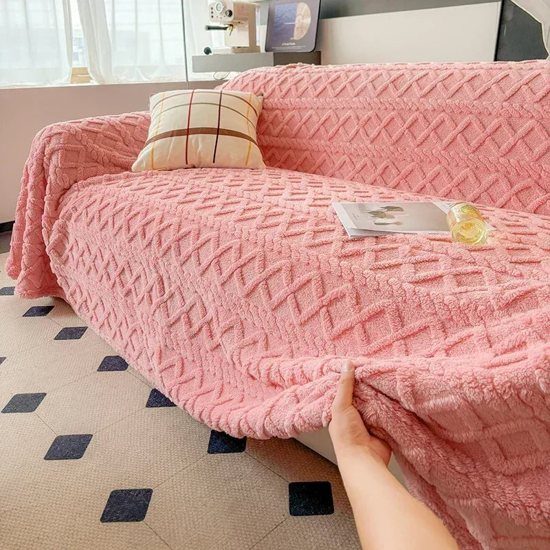 Manta Coral Rosa Fleece Grossa para Sofá e Sala de estar Lenogue / 180 x 130 Cm