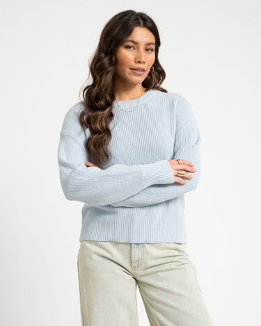 Mila Twist Crew Neck Knit Skyway - Things I Like Things I Love