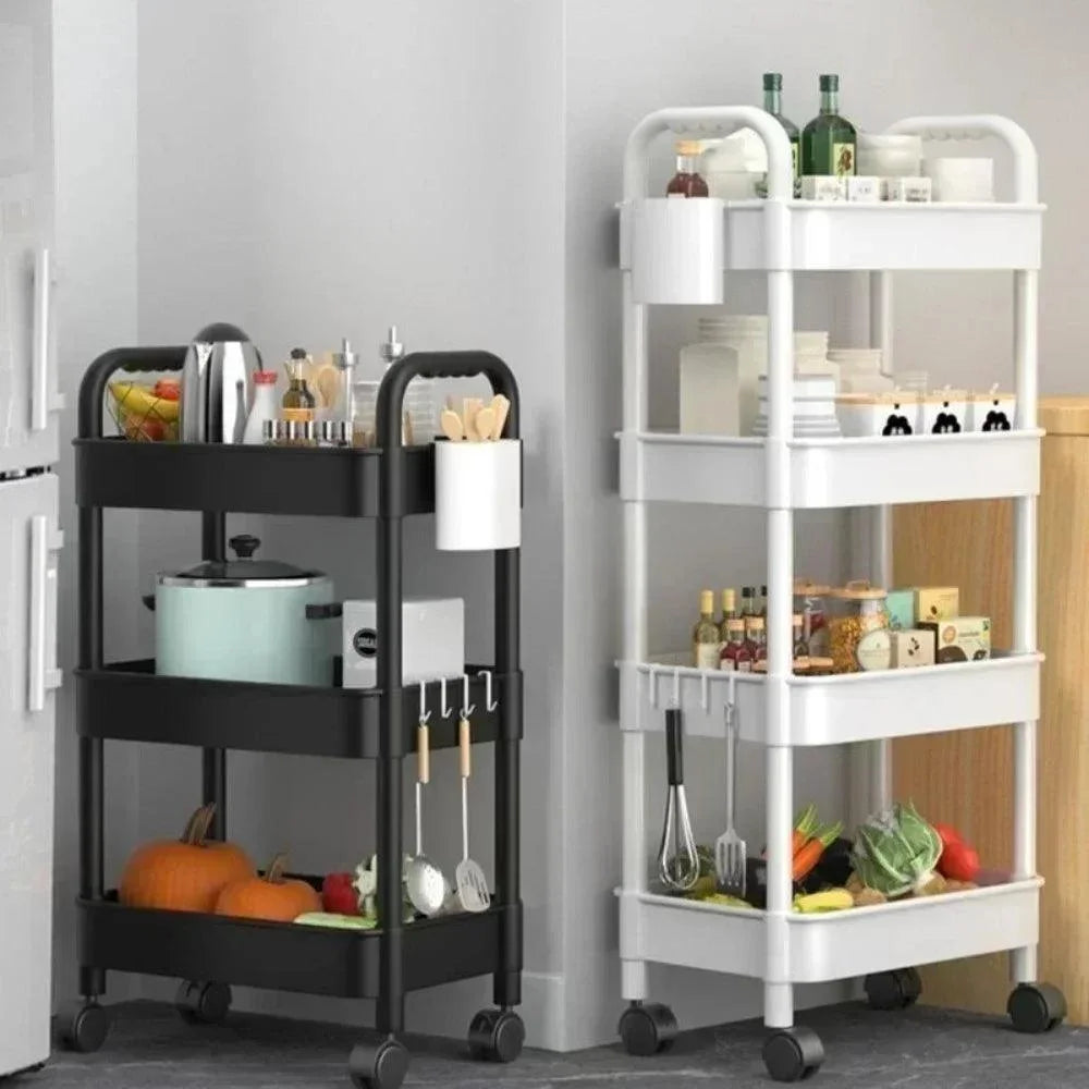 Organizador de Cozinha com Rodas Multiuso Preto ou Branco para Casa Lenogue