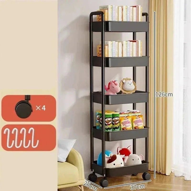 Organizador de Cozinha com Rodas Multiuso Preto ou Branco para Casa Lenogue (5 Andares)