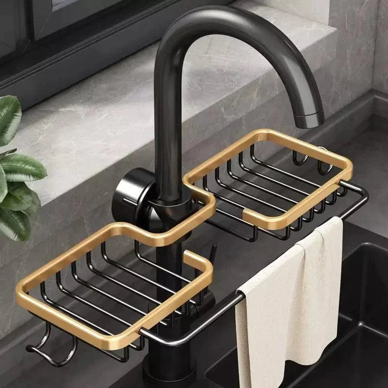 Organizador de Pia em Alumínio Porta Esponja para Cozinha Lenogue Dourado (duplo)