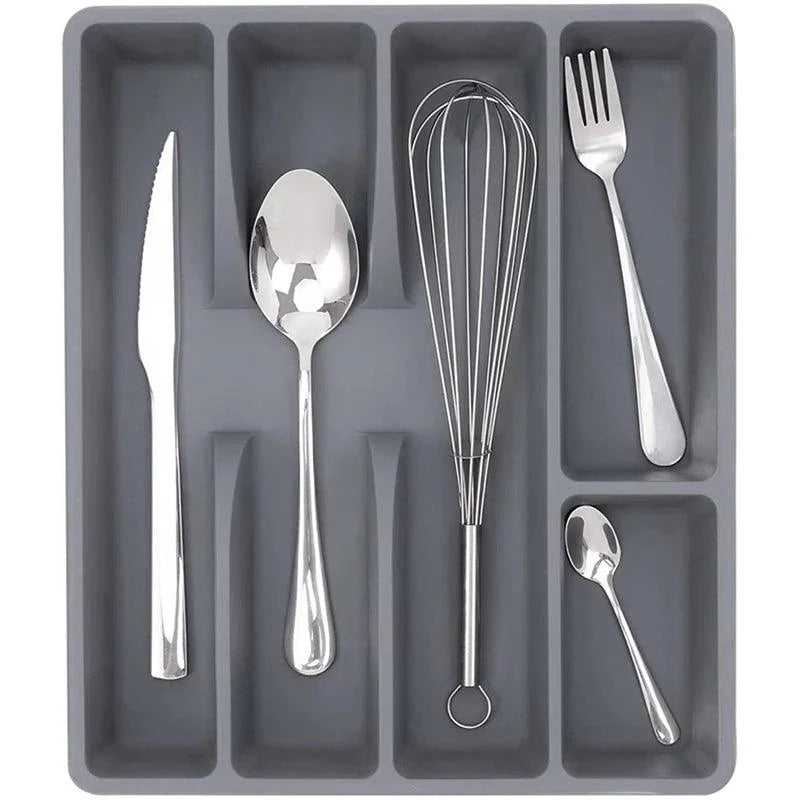 Organizador de Talheres Cinza com 5 Divisórias para Gavetas Cozinha Lenogue