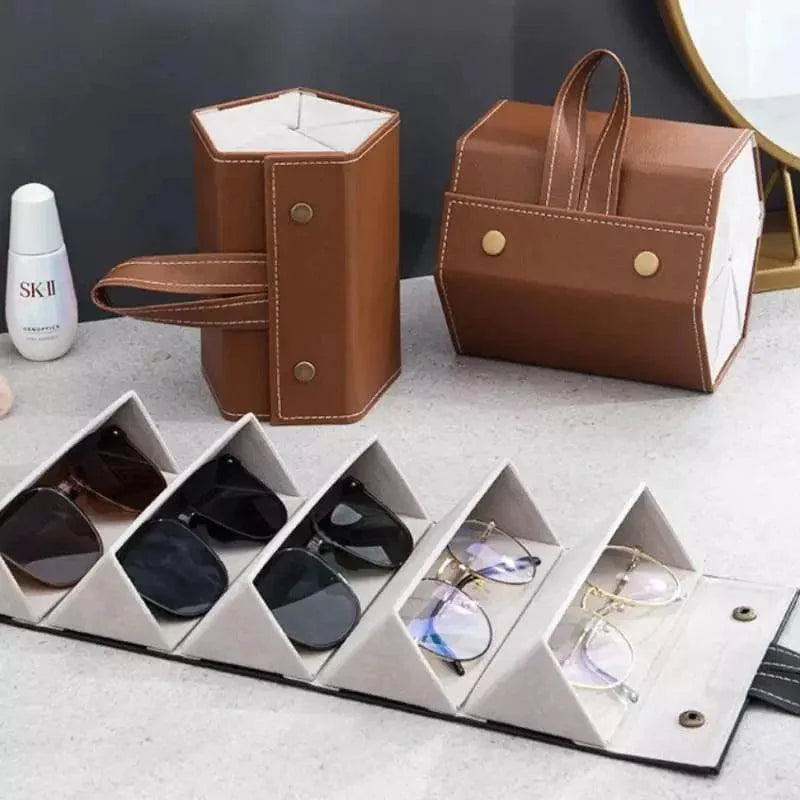 Organizador Porta óculos com 6 Divisórias e Interior Acolchoado Lenogue Marrom