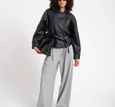 PAULA WAISTED PU JACKET Black - Things I Like Things I Love