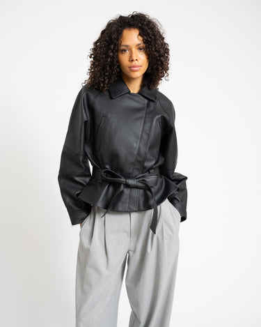 PAULA WAISTED PU JACKET Black - Things I Like Things I Love