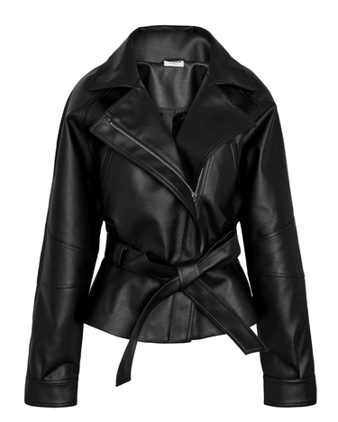 PAULA WAISTED PU JACKET Black - Things I Like Things I Love