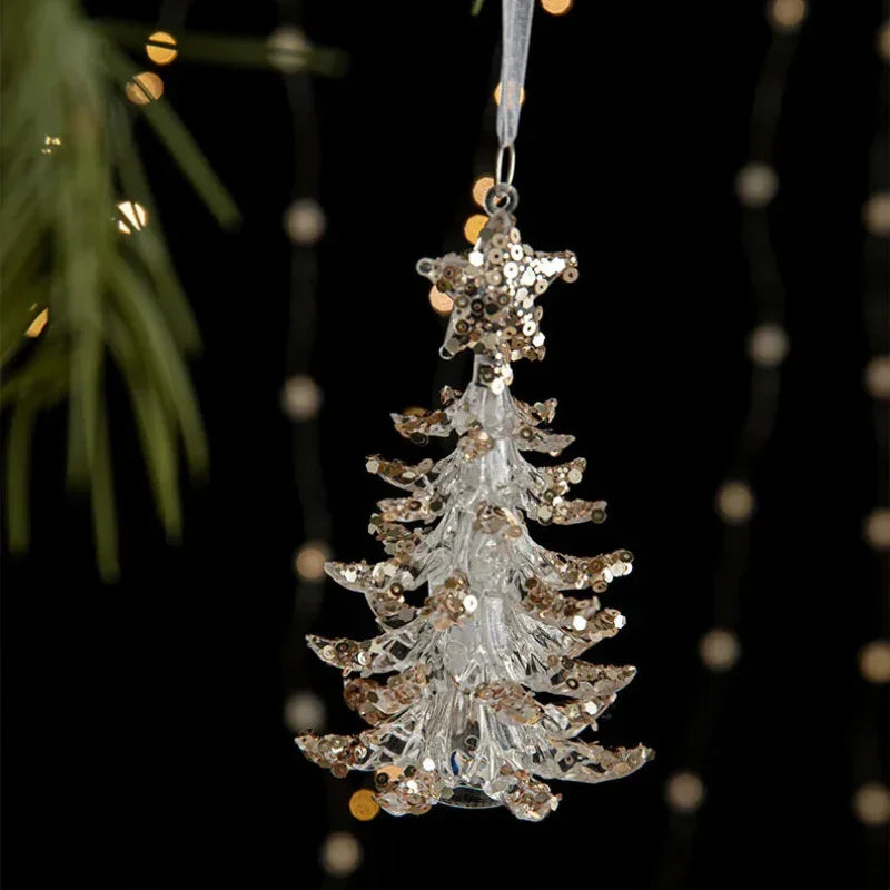 Pingente de Natal Acrílico Transparente Lenogue árvore