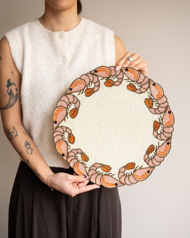 Placemat Beaded Prawns Round - Things I Like Things I Love