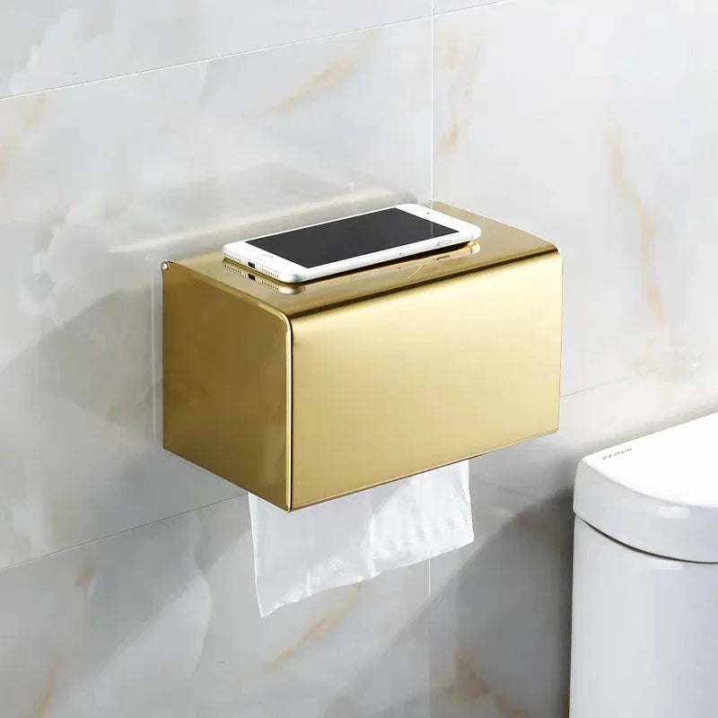 Porta Papel Higiênico com Tampa e Suporte Celular em Aço Inox Lenogue