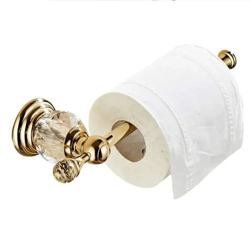 Porta Papel Higiênico Dourado Detalhe em Cristal Lenogue