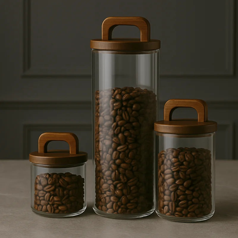 Pote Hermético de Vidro com Vedação a Vácuo para Grãos e Café Lenogue