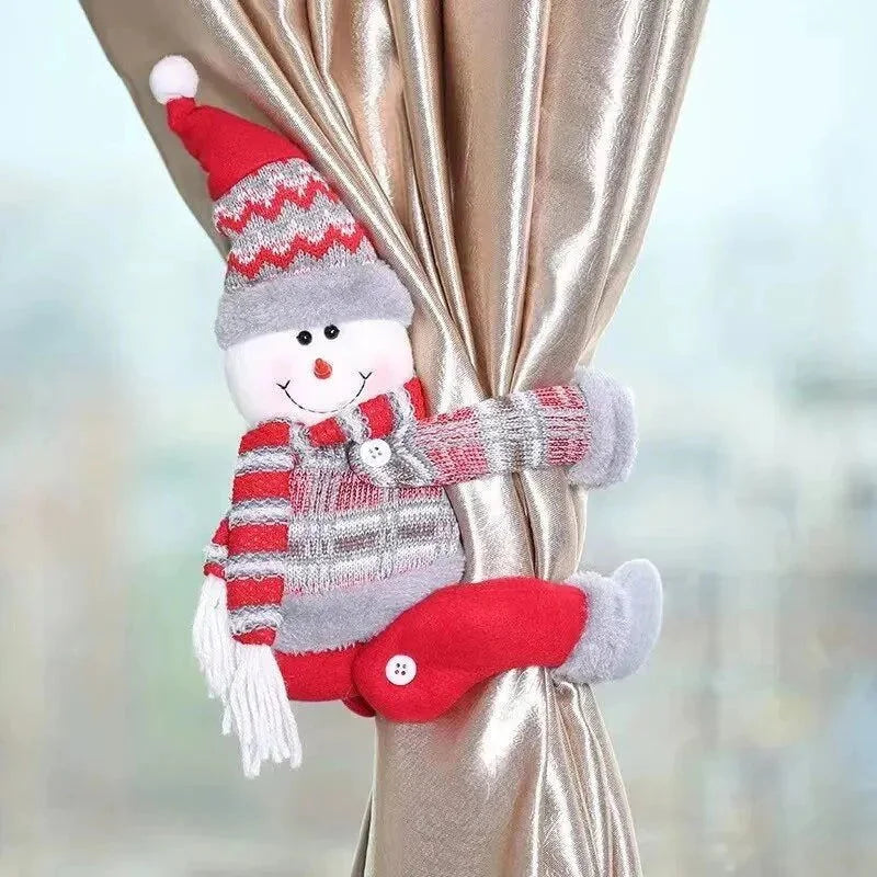 Prendedor de Cortina Natalino Vermelho para Decoração Festiva Lenogue Boneco Neve