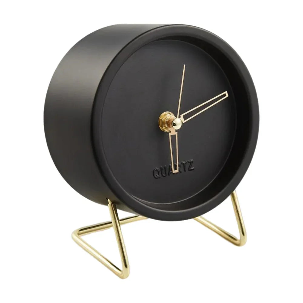 Relógio de Mesa Metálico Estilo Nórdico para Escritório e Quarto Lenogue Preto