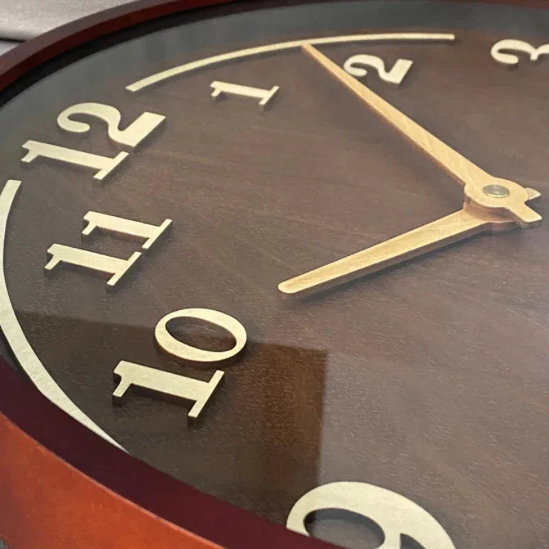 Relógio de Parede em Nogueira Movimento Quartz Silencioso Lenogue Madeira Escura