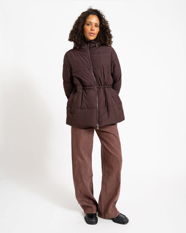 Rosy Waisted Puffer Jacket Chocolate Plum - Things I Like Things I Love