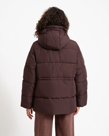 Rosy Waisted Puffer Jacket Chocolate Plum - Things I Like Things I Love