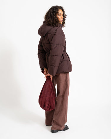 Rosy Waisted Puffer Jacket Chocolate Plum - Things I Like Things I Love