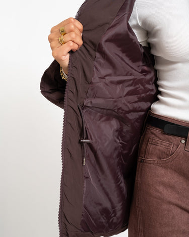 Rosy Waisted Puffer Jacket Chocolate Plum - Things I Like Things I Love