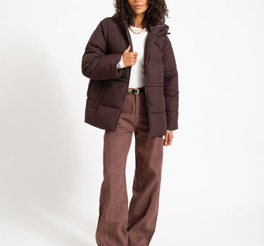 Rosy Waisted Puffer Jacket Chocolate Plum - Things I Like Things I Love