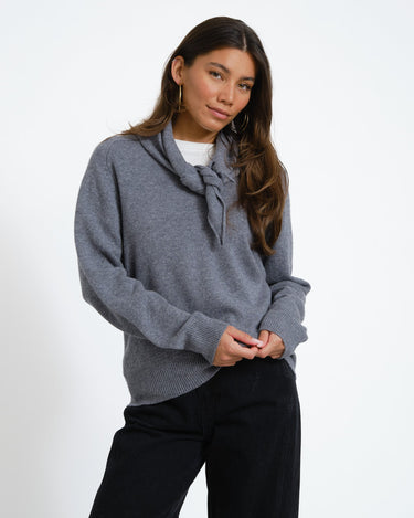 Rouge Kate V-Neck Knit Dark Grey Melange - Things I Like Things I Love