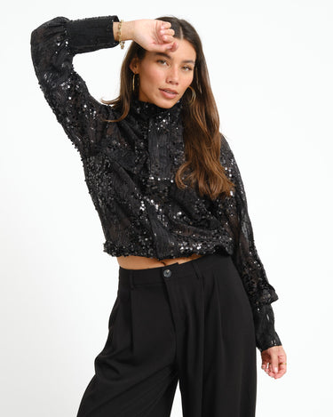 Rouge Mary High Neck Shirt Meteorite/Sequins - Things I Like Things I Love