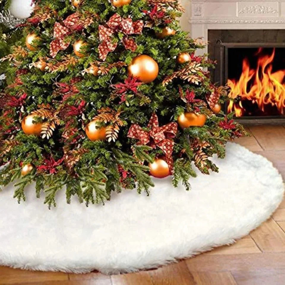 Saia para árvore de Natal Plush Redonda Branco Neve Lenogue