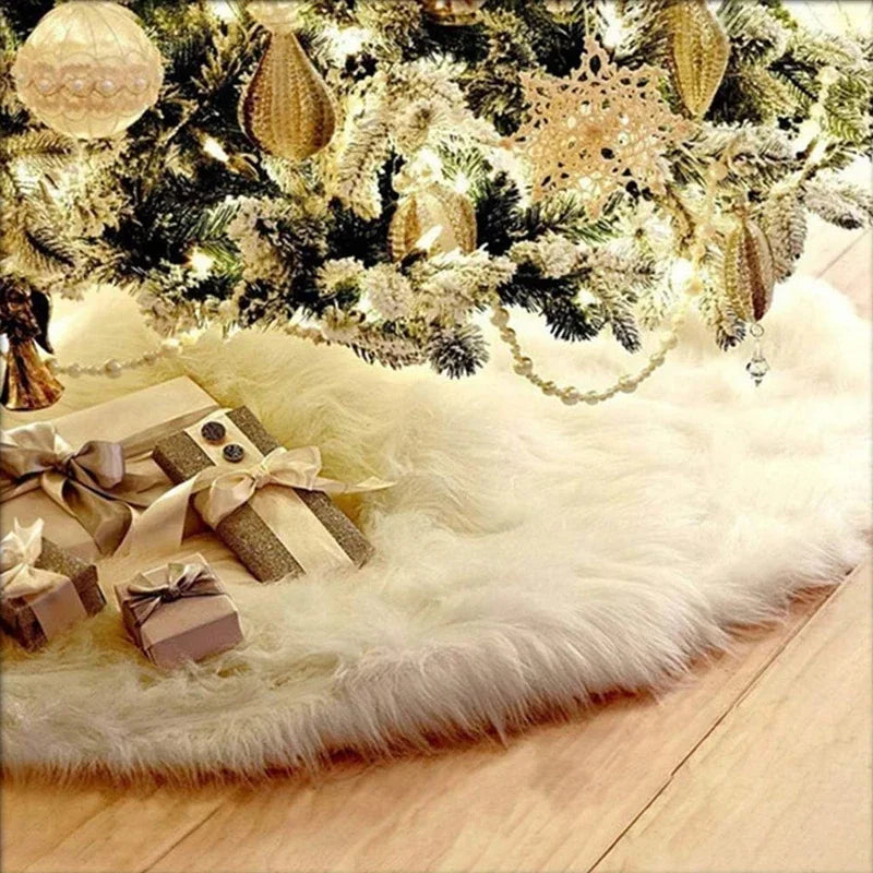 Saia para árvore de Natal Plush Redonda Branco Neve Lenogue