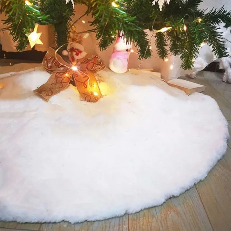 Saia para árvore de Natal Plush Redonda Branco Neve Lenogue