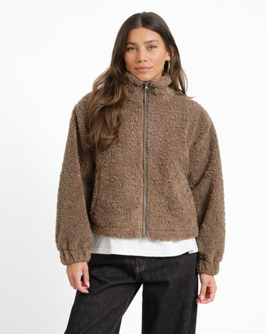 Sarah High Neck Teddy Jacket Morel - Things I Like Things I Love