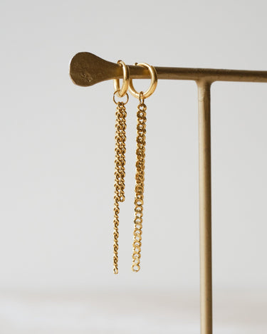 Set van 2 Double Chain Long Hoop Earrings Gold - Things I Like Things I Love