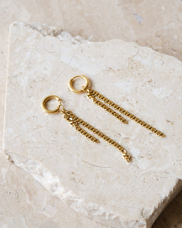 Set van 2 Double Chain Long Hoop Earrings Gold - Things I Like Things I Love