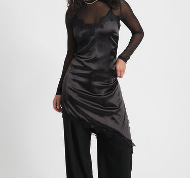 Sofie Satin Lace Dress Black - Things I Like Things I Love