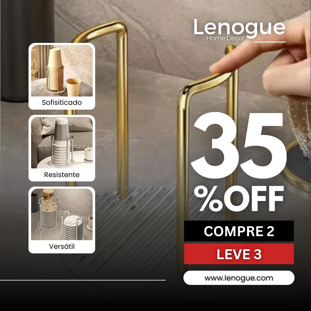 Suporte Organizador de Copos Descartáveis em Aço Inox e Acrílico Lenogue Dourado / Compre 2 Leve 3