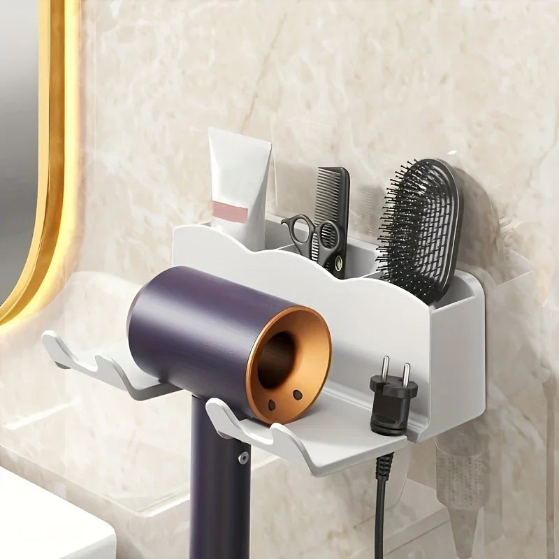 Suporte para Secador de Cabelo sem Perfuração Fixação Adesiva Lenogue Branco