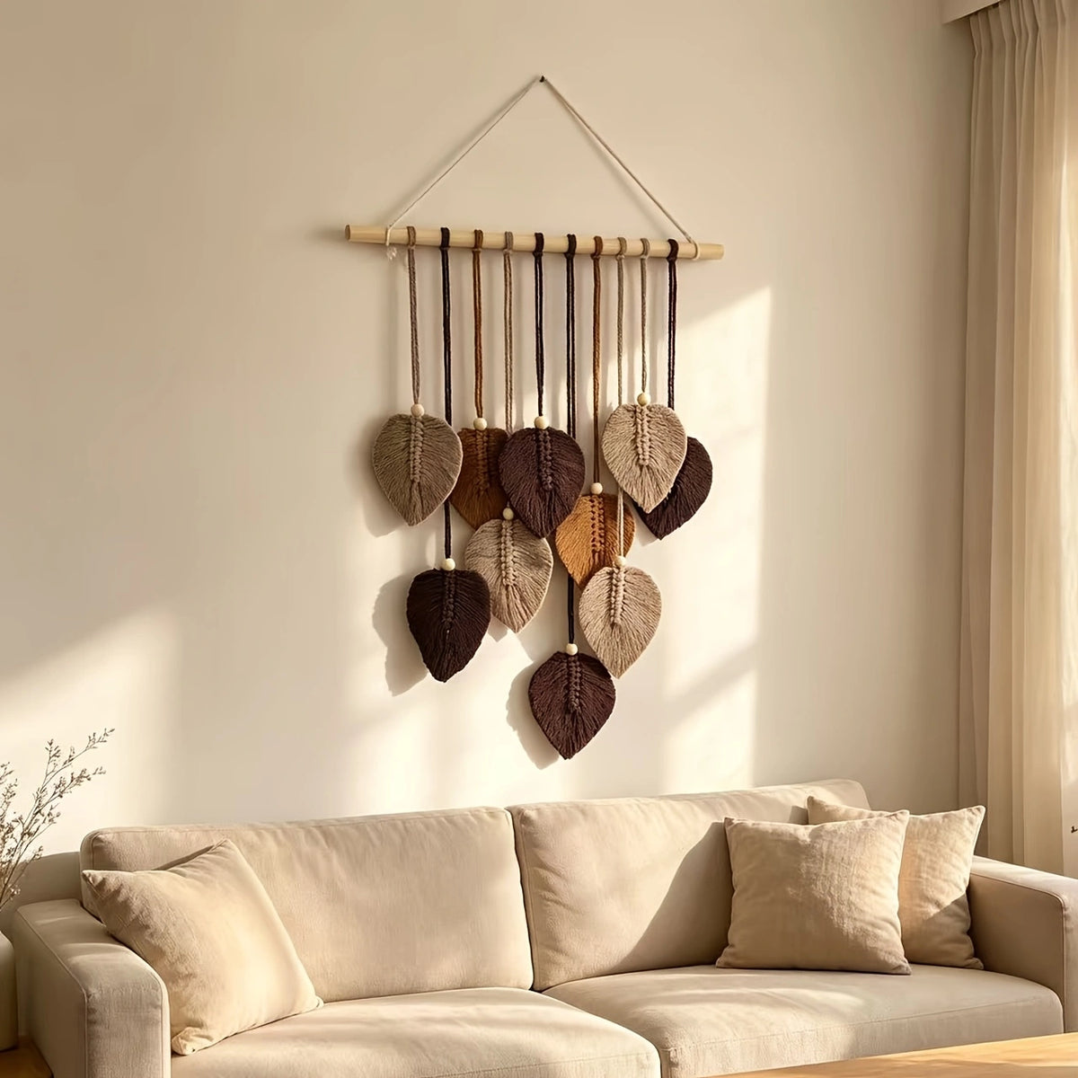 Tapeçaria Boho Macramê Folha Maison Fio Ferrugem Lenogue