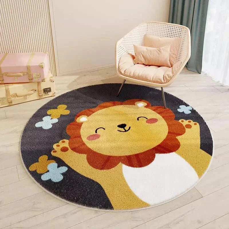 Tapete Infantil Redondo Leão Antiderrapante para Quarto Lenogue / 80cm x