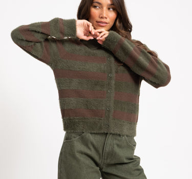 TILTIL Cela Striped Polo Cardigan Brown Groen - Things I Like Things I Love
