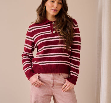 TILTIL Joya Polo Striped Bordeaux One Size - Things I Like Things I Love