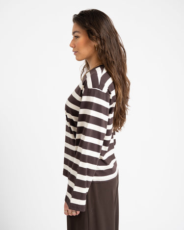 TILTIL Longsleeve Thick Striped Doka Tee Brown - Things I Like Things I Love