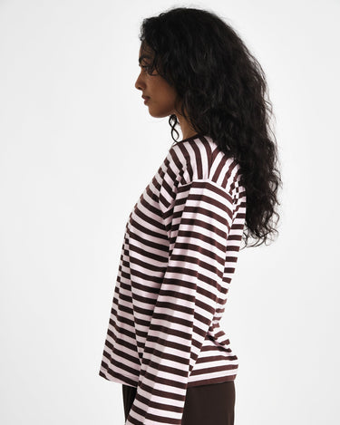 TILTIL Longsleeve Thin Striped Doka Tee Brown Pink - Things I Like Things I Love